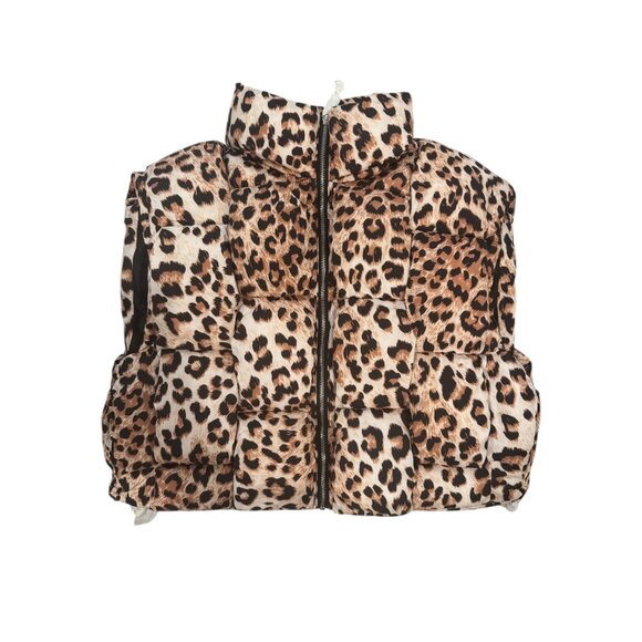 Leopard Print Puffer Vest For Women With High Collar & Zip Closure - Picture 3 of 4